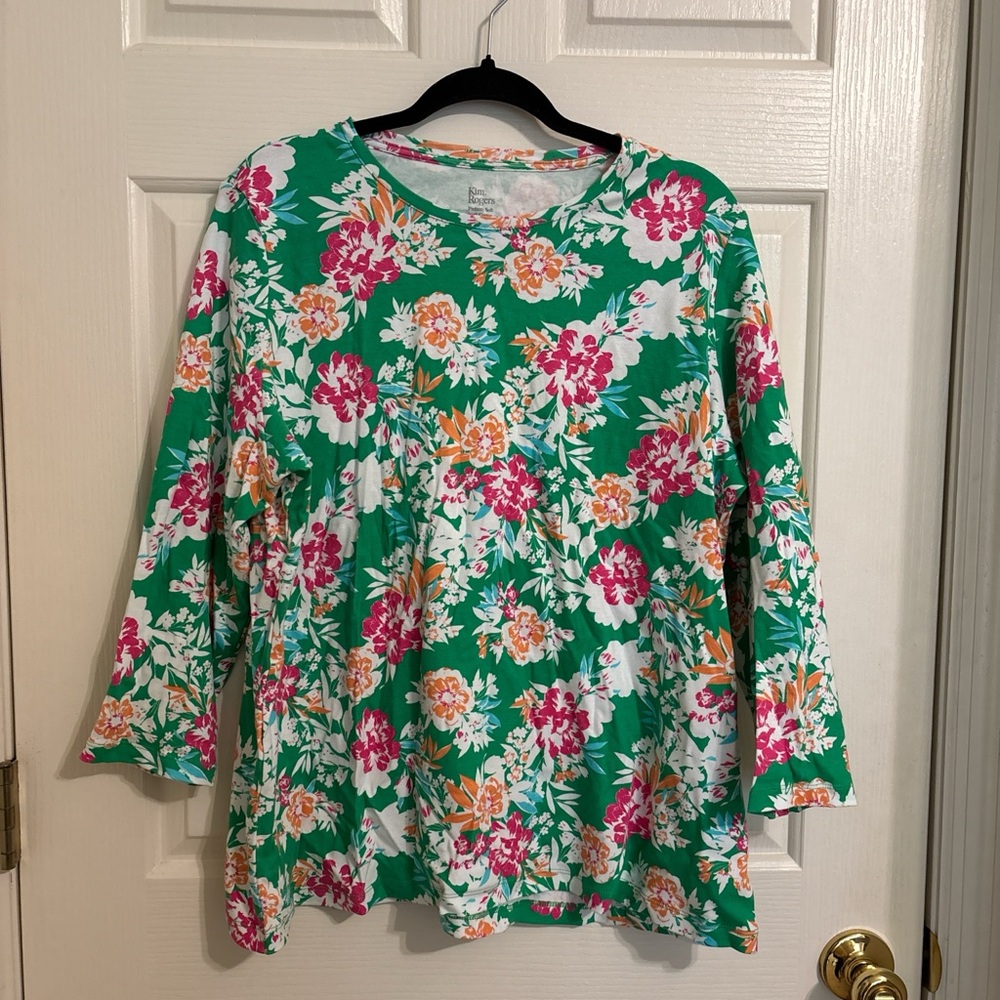 Kim Rogers Green Floral Scoop Neck Tunic